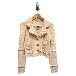 Burning Torch 100% Recycled Cashmere Cream Cardigan Sweater Jacket Size P XS B34